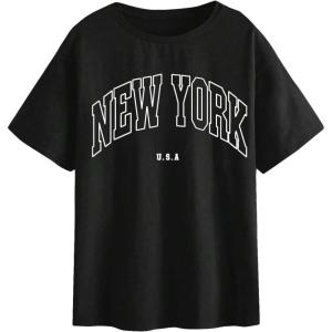imageSOLY HUX Womens Graphic Oversized Tees Letter Print Summer Tops Vintage Half Sleeve Loose Casual T ShirtsBlack Graphic Letter