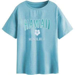 imageSOLY HUX Womens Graphic Oversized Tees Letter Print Summer Tops Vintage Half Sleeve Loose Casual T ShirtsBlue Graphic