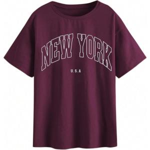 imageSOLY HUX Womens Graphic Oversized Tees Letter Print Summer Tops Vintage Half Sleeve Loose Casual T ShirtsBurgundy Ny