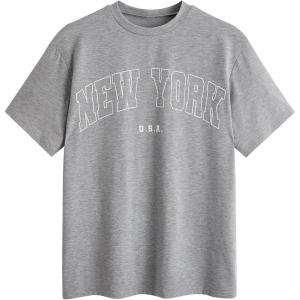 imageSOLY HUX Womens Graphic Oversized Tees Letter Print Summer Tops Vintage Half Sleeve Loose Casual T ShirtsGrey Graphic Letter
