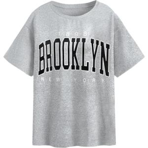 imageSOLY HUX Womens Graphic Oversized Tees Letter Print Summer Tops Vintage Half Sleeve Loose Casual T ShirtsGrey and Black