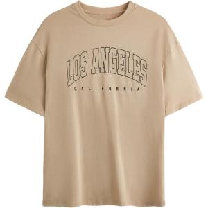imageSOLY HUX Womens Graphic Oversized Tees Letter Print Summer Tops Vintage Half Sleeve Loose Casual T ShirtsKhaki La