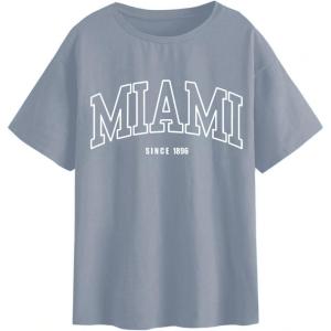 imageSOLY HUX Womens Graphic Oversized Tees Letter Print Summer Tops Vintage Half Sleeve Loose Casual T ShirtsLetter Grey