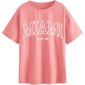imageSOLY HUX Womens Graphic Oversized Tees Letter Print Summer Tops Vintage Half Sleeve Loose Casual T ShirtsLetter Pink
