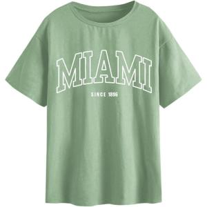 imageSOLY HUX Womens Graphic Oversized Tees Letter Print Summer Tops Vintage Half Sleeve Loose Casual T ShirtsMint Green Graphic