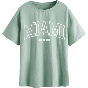 imageSOLY HUX Womens Graphic Oversized Tees Letter Print Summer Tops Vintage Half Sleeve Loose Casual T ShirtsMint Green Letter Graphic