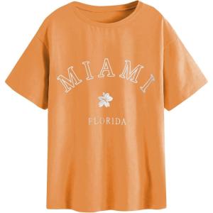 imageSOLY HUX Womens Graphic Oversized Tees Letter Print Summer Tops Vintage Half Sleeve Loose Casual T ShirtsOrange Letter Graphic