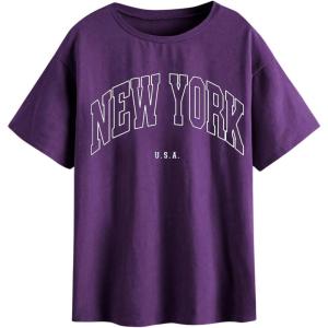 imageSOLY HUX Womens Graphic Oversized Tees Letter Print Summer Tops Vintage Half Sleeve Loose Casual T ShirtsPurple Ny