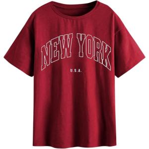 imageSOLY HUX Womens Graphic Oversized Tees Letter Print Summer Tops Vintage Half Sleeve Loose Casual T ShirtsRed Ny