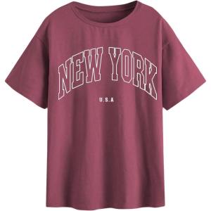 imageSOLY HUX Womens Graphic Oversized Tees Letter Print Summer Tops Vintage Half Sleeve Loose Casual T ShirtsRust Brown Letter