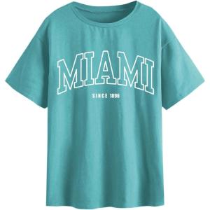 imageSOLY HUX Womens Graphic Oversized Tees Letter Print Summer Tops Vintage Half Sleeve Loose Casual T ShirtsTeal Blue Letter