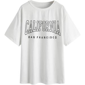 imageSOLY HUX Womens Graphic Oversized Tees Letter Print Summer Tops Vintage Half Sleeve Loose Casual T ShirtsWhite Ca