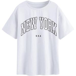 imageSOLY HUX Womens Graphic Oversized Tees Letter Print Summer Tops Vintage Half Sleeve Loose Casual T ShirtsWhite Ny