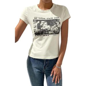 imageSOLY HUX Womens Graphic Tees Crop Fitted Tops Casual Summer Slogan Letter Print Short Sleeve T ShirtsApricot Graphic
