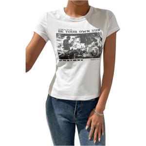imageSOLY HUX Womens Graphic Tees Crop Fitted Tops Casual Summer Slogan Letter Print Short Sleeve T ShirtsWhite Graphic