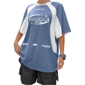 imageSOLY HUX Womens Graphic Tees Y2k Oversized T Shirt Jersey Streetwear Shirts Vintage Summer TopsBlue and White