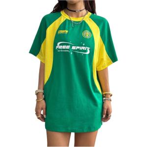 imageSOLY HUX Womens Graphic Tees Y2k Oversized T Shirt Jersey Streetwear Shirts Vintage Summer TopsGreen and Yellow