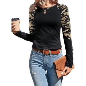 imageSOLY HUX Womens Leopard Print Long Sleeve Tee Round Neck Casual T Shirts TopsBlack Camo