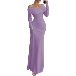 imageSOLY HUX Womens Long Sleeve Off The Shoulder Bodycon Dress Elegant Maxi Dress Cocktail Prom DressesMauve Purple