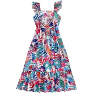 imageSOLY HUX Womens Summer Tropical Midi Dresses Square Neck Beach ALine Sun Casual Boho Floral Print Flowy Long DressGreen Floral