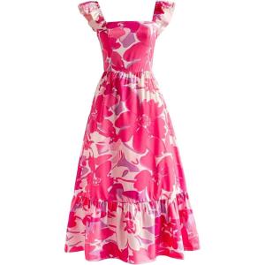 imageSOLY HUX Womens Summer Tropical Midi Dresses Square Neck Beach ALine Sun Casual Boho Floral Print Flowy Long DressHot Pink Floral