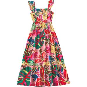 imageSOLY HUX Womens Summer Tropical Midi Dresses Square Neck Beach ALine Sun Casual Boho Floral Print Flowy Long DressPink Floral