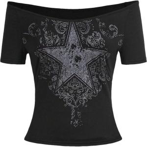 imageSOLY HUX Womens Y2k Graphic Tees Crop Tops Star Print Off Shoulder Short Sleeve T ShirtsBlack Star