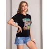 imageSOLY HUX Womens Car ampamp Letter Graphic Print TShirt Casual Summer Short Sleeve TopBlack Letter Printed Graphic