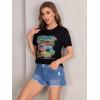 imageSOLY HUX Womens Car ampamp Letter Graphic Print TShirt Casual Summer Short Sleeve TopBlack Letter Printed Graphic