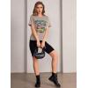 imageSOLY HUX Womens Car ampamp Letter Graphic Print TShirt Casual Summer Short Sleeve TopKhaki Letter Printed Graphic