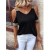 imageSOLY HUX Womens Cold Shoulder V Neck Short Sleeve T Shirt Contrast Sequin Tee TopsSolid Black