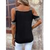 imageSOLY HUX Womens Cold Shoulder V Neck Short Sleeve T Shirt Contrast Sequin Tee TopsSolid Black