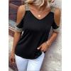imageSOLY HUX Womens Cold Shoulder V Neck Short Sleeve T Shirt Contrast Sequin Tee TopsSolid Black