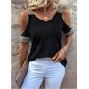 imageSOLY HUX Womens Cold Shoulder V Neck Short Sleeve T Shirt Contrast Sequin Tee TopsSolid Black