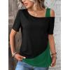 imageSOLY HUX Womens Color Block Tee Cold Shoulder Short Sleeve T Shirts TopsBlack and Green