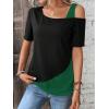 imageSOLY HUX Womens Color Block Tee Cold Shoulder Short Sleeve T Shirts TopsBlack and Green
