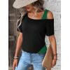 imageSOLY HUX Womens Color Block Tee Cold Shoulder Short Sleeve T Shirts TopsBlack and Green