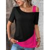imageSOLY HUX Womens Color Block Tee Cold Shoulder Short Sleeve T Shirts TopsBlack and Hotpink