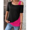 imageSOLY HUX Womens Color Block Tee Cold Shoulder Short Sleeve T Shirts TopsBlack and Hotpink