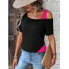imageSOLY HUX Womens Color Block Tee Cold Shoulder Short Sleeve T Shirts TopsBlack and Hotpink