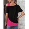 imageSOLY HUX Womens Color Block Tee Cold Shoulder Short Sleeve T Shirts TopsBlack and Hotpink