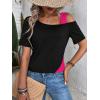 imageSOLY HUX Womens Color Block Tee Cold Shoulder Short Sleeve T Shirts TopsBlack and Hotpink
