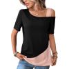 imageSOLY HUX Womens Color Block Tee Cold Shoulder Short Sleeve T Shirts TopsBlack and Pink