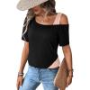 imageSOLY HUX Womens Color Block Tee Cold Shoulder Short Sleeve T Shirts TopsBlack and Pink