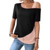imageSOLY HUX Womens Color Block Tee Cold Shoulder Short Sleeve T Shirts TopsBlack and Pink