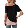 imageSOLY HUX Womens Color Block Tee Cold Shoulder Short Sleeve T Shirts TopsBlack and Pink
