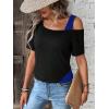 imageSOLY HUX Womens Color Block Tee Cold Shoulder Short Sleeve T Shirts TopsBlack and Royal Blue