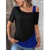 imageSOLY HUX Womens Color Block Tee Cold Shoulder Short Sleeve T Shirts TopsBlack and Royal Blue