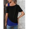 imageSOLY HUX Womens Color Block Tee Cold Shoulder Short Sleeve T Shirts TopsBlack and Royal Blue