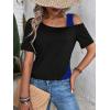 imageSOLY HUX Womens Color Block Tee Cold Shoulder Short Sleeve T Shirts TopsBlack and Royal Blue